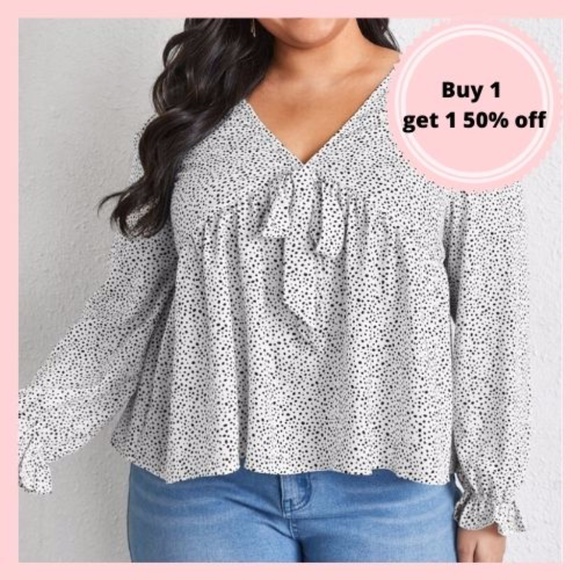 Tops - Dalmation Knot Peplum Blouse Plus Size